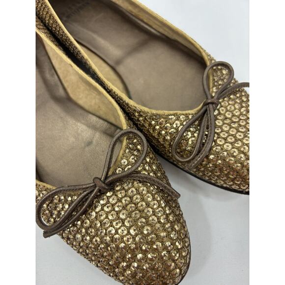 Stuart Weitzman Casino Sequin Ballet Flats Gold 7.5 M Bows - Picture 4 of 9
